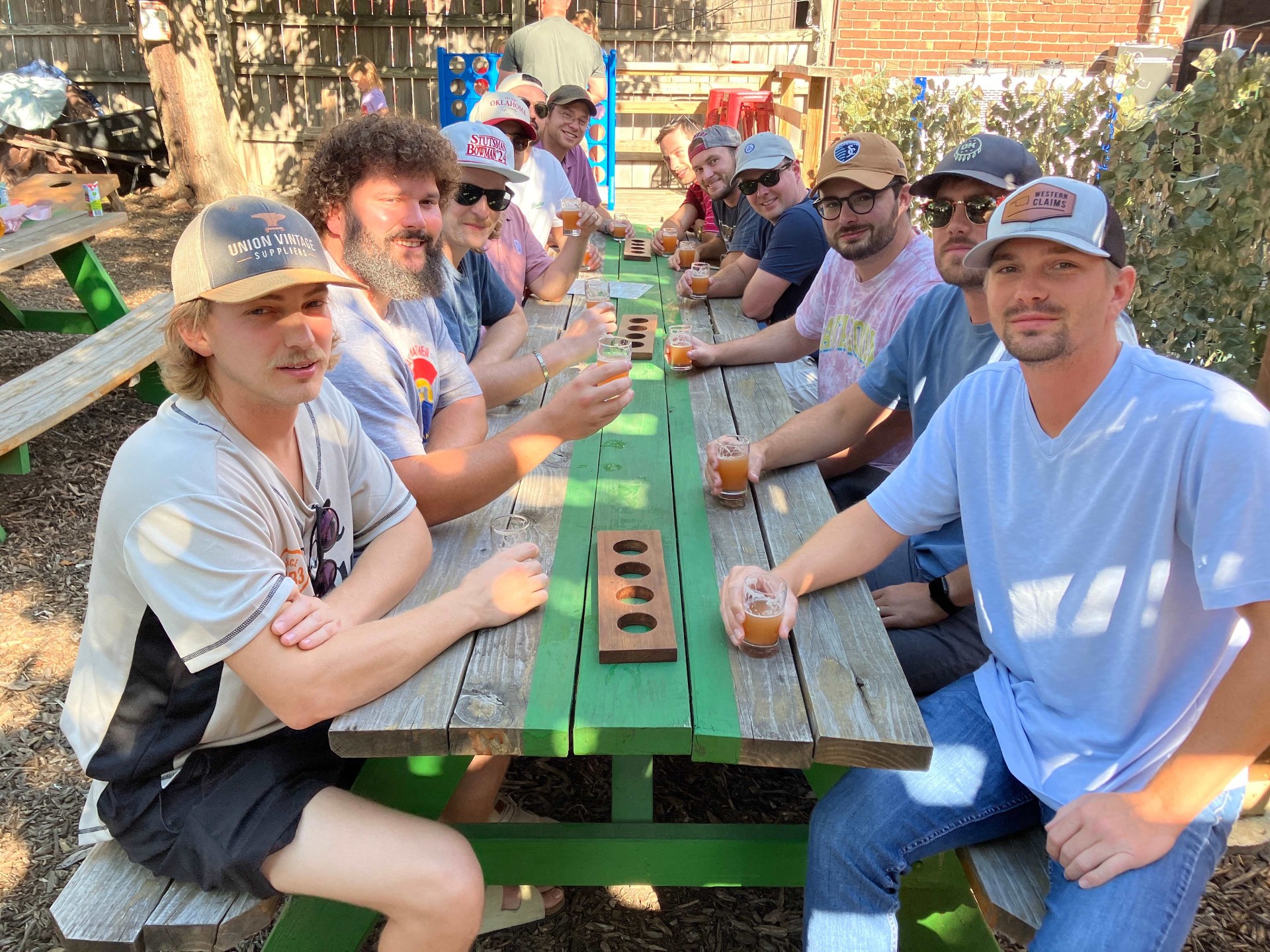 Bachelor party cheers at brewery patio