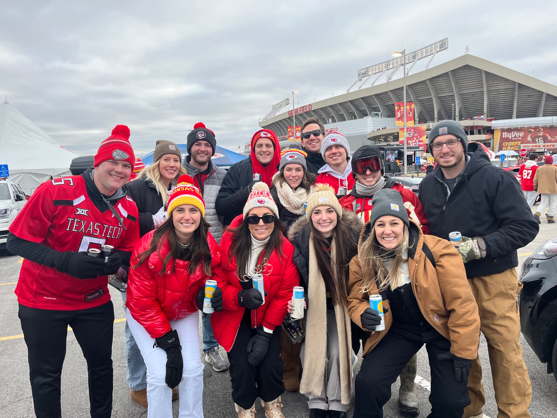 Group at the stadium on game day with Barley Bus